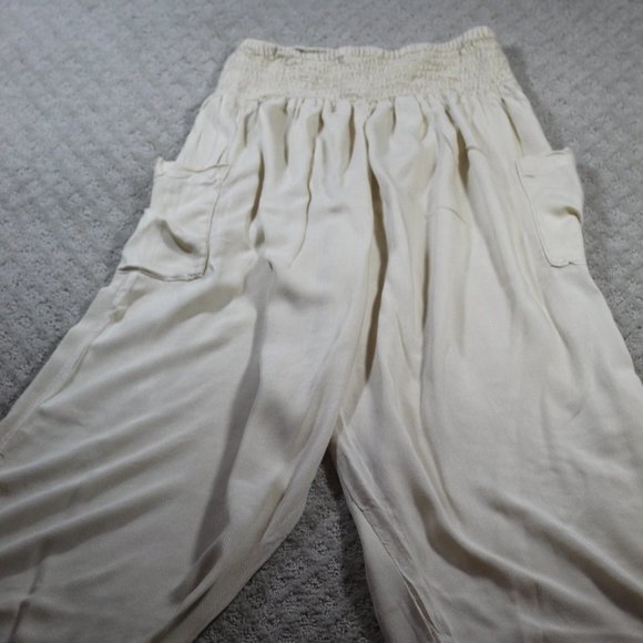 Island Planet Size S Loose Beige Smocked Waist Pants - Picture 2 of 6